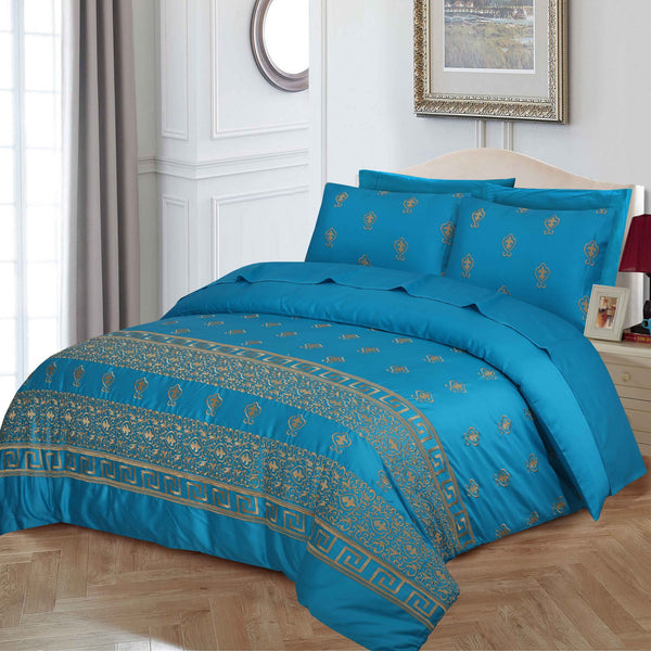 FL0013- 6PC Embroidered Luxury Sateen Duvet Cover Set.