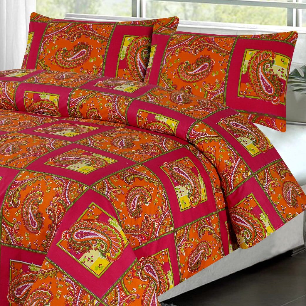 Grace D543-Cotton PC King Size Bedsheet with 2 Pillow Covers.