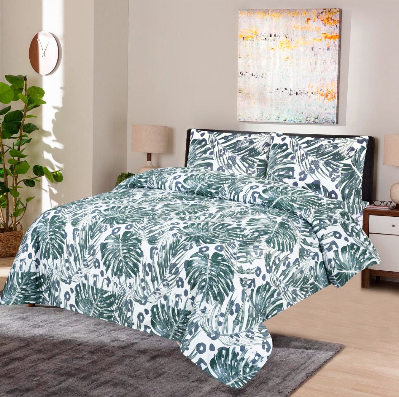 Summer Palm D695- Cotton Sateen Bed Sheet Set (Premium)