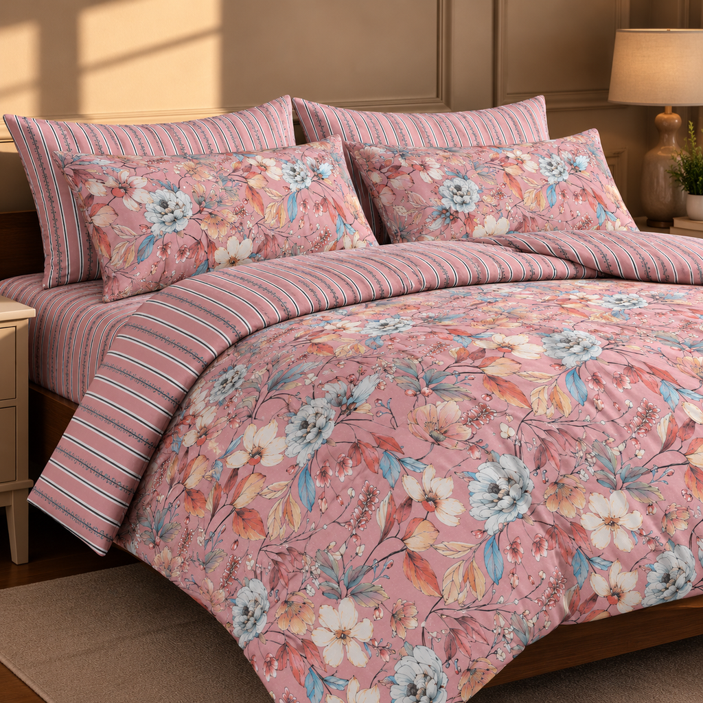 Blush Blossom - Premium Bedsheet Set