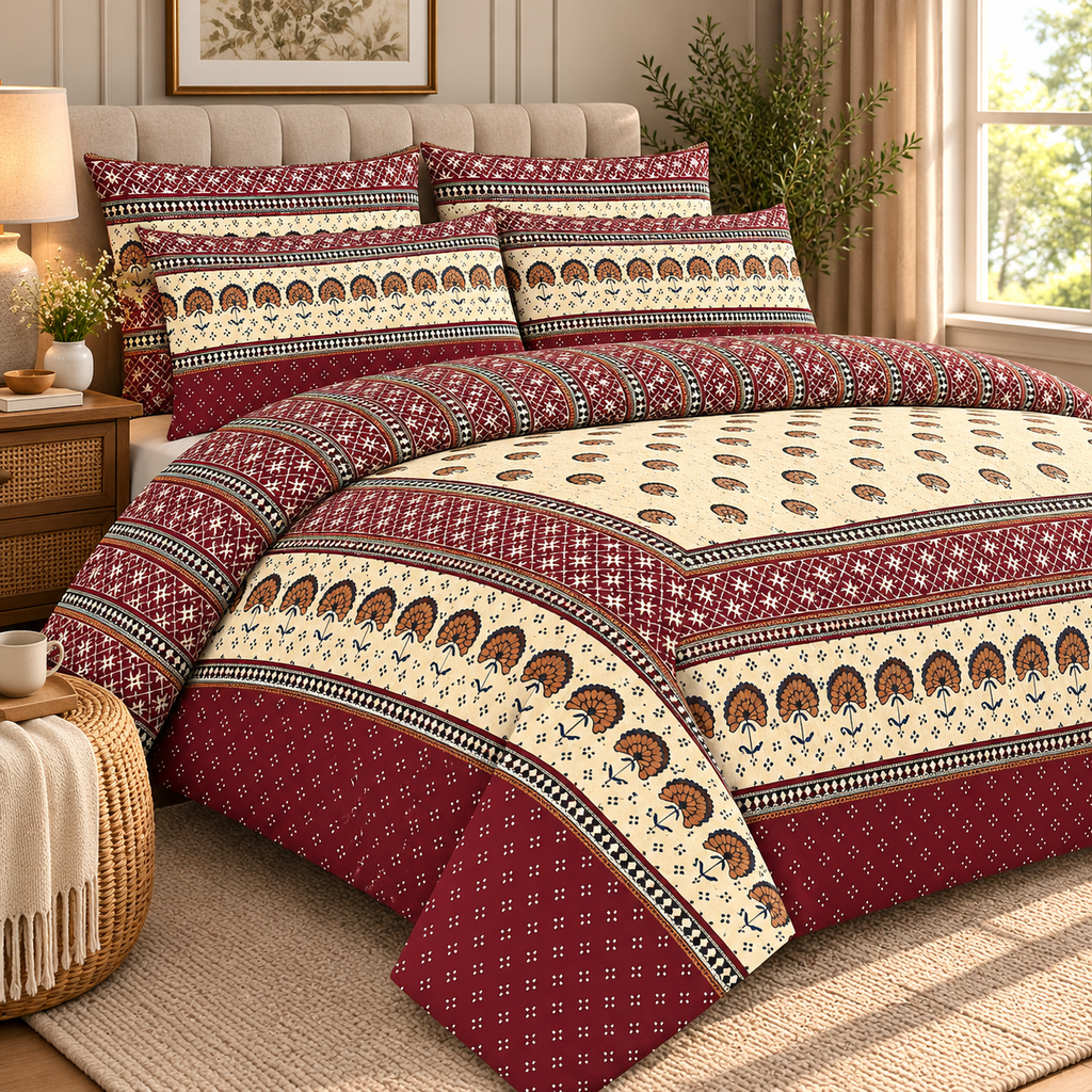 Burgundy Bloom - Premium Bedsheet Set