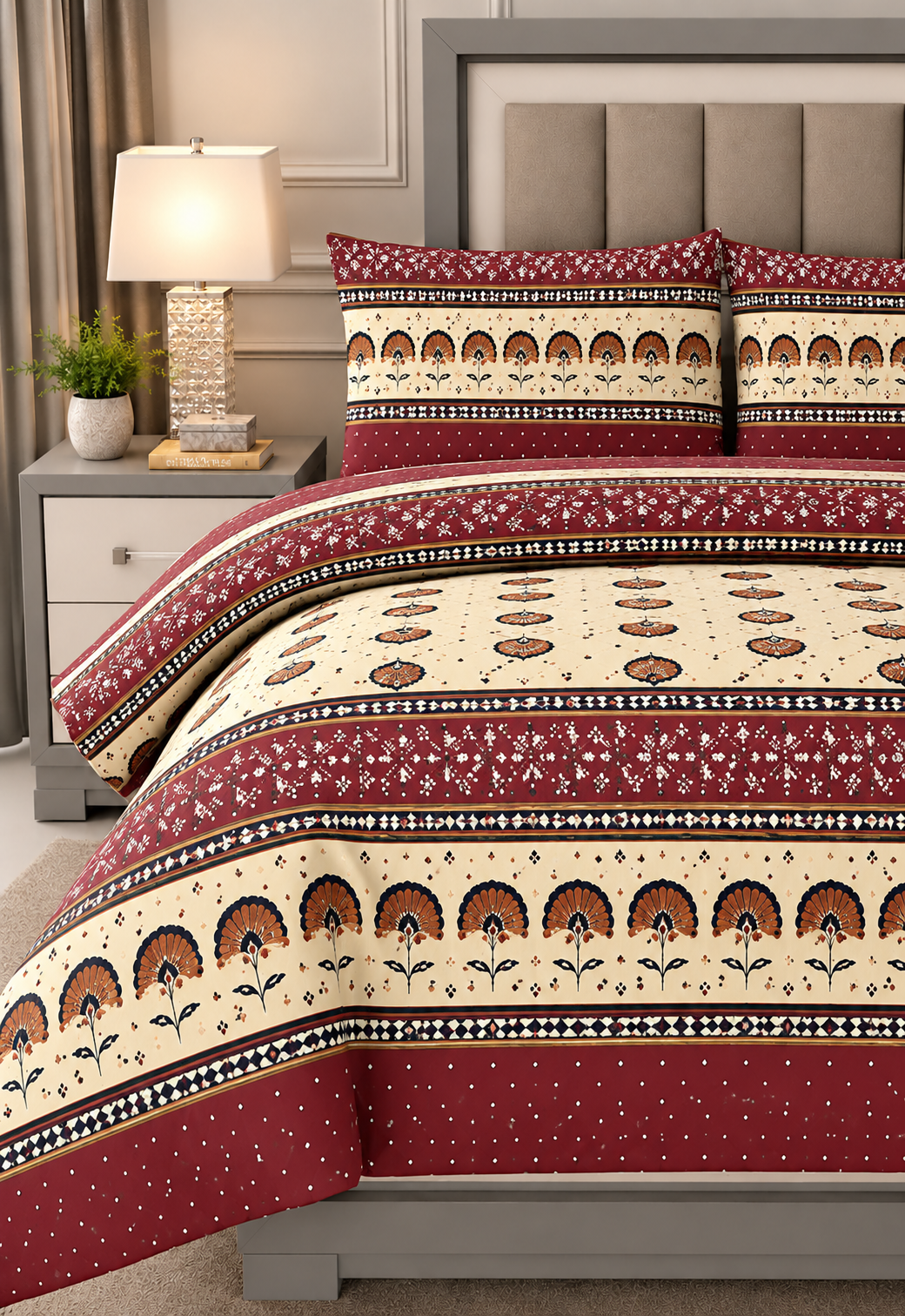 Burgundy Bloom - Premium Bedsheet Set