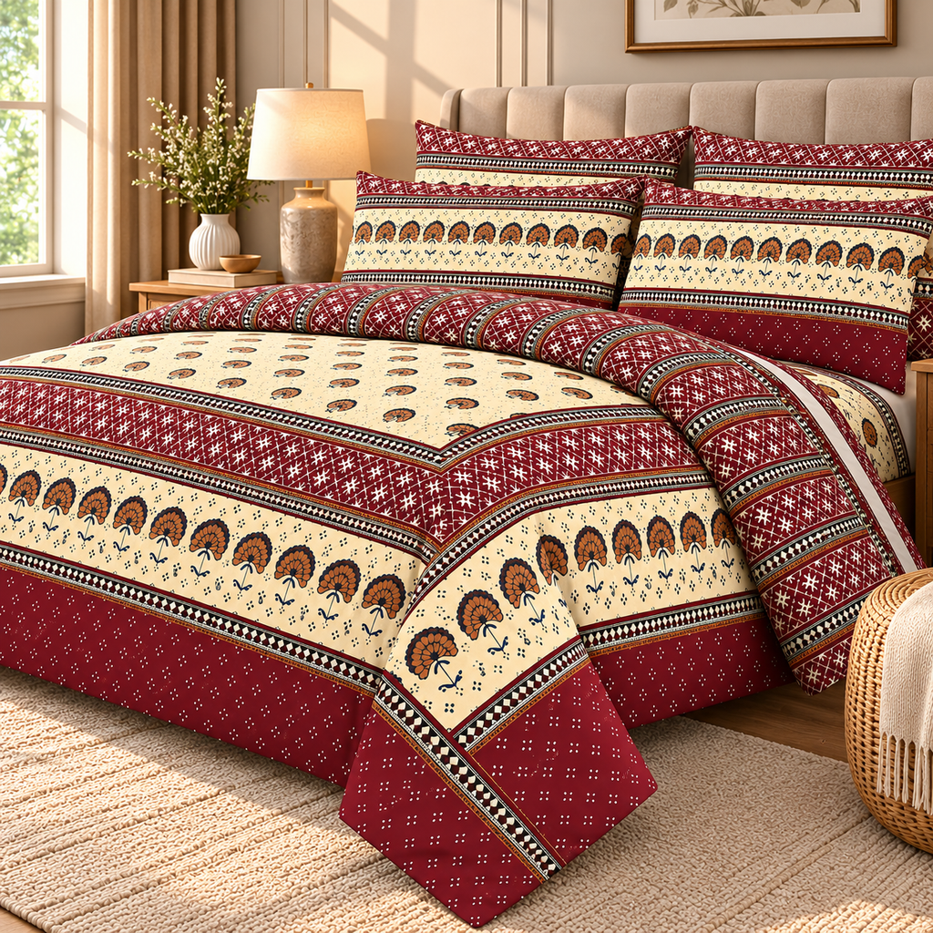 Burgundy Bloom - Premium Bedsheet Set