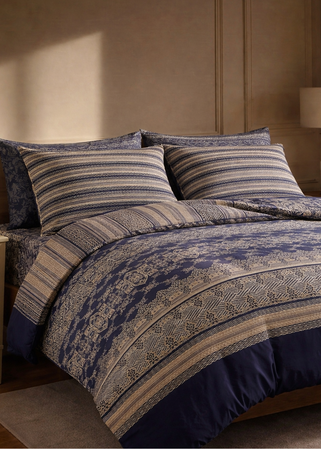 Navy Jacquard -FL719 - BedSheet Set