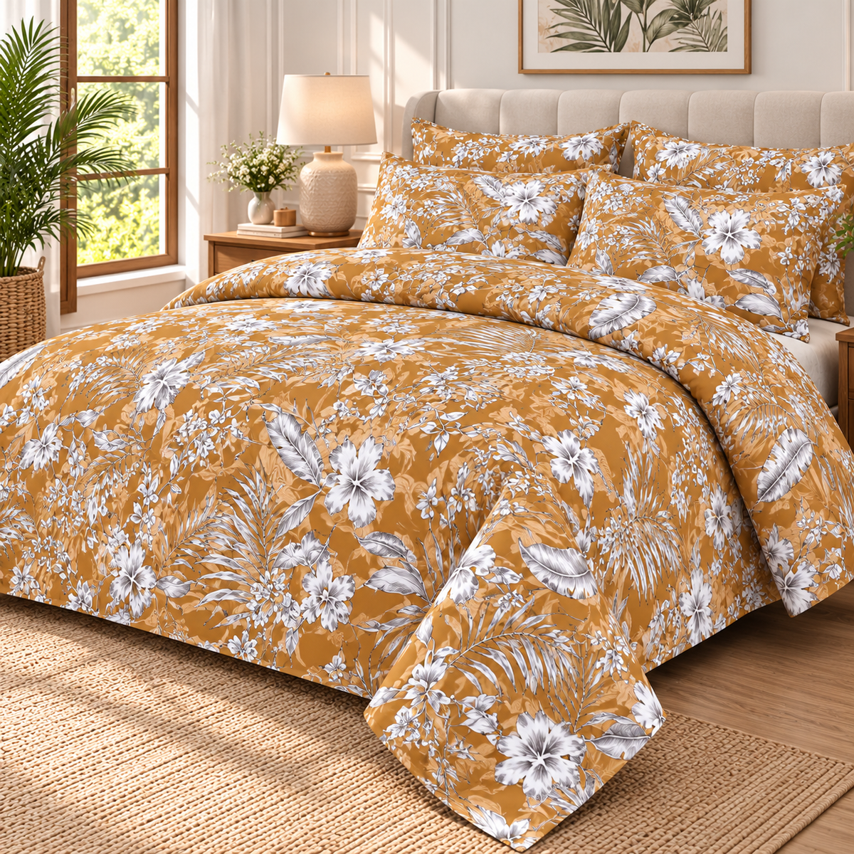 Golden Bloom - Premium Bedsheet Set