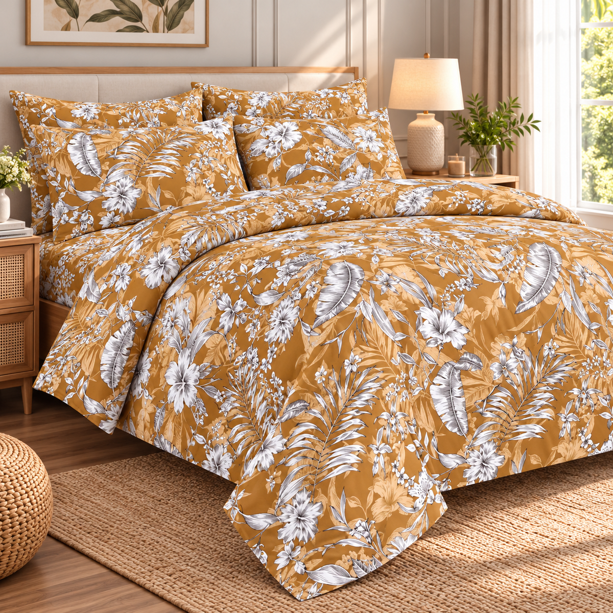 Golden Bloom - Premium Bedsheet Set