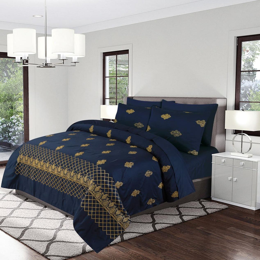 FL004-Embroidered Duvet Cover Set (Luxury Sateen) - 6PC