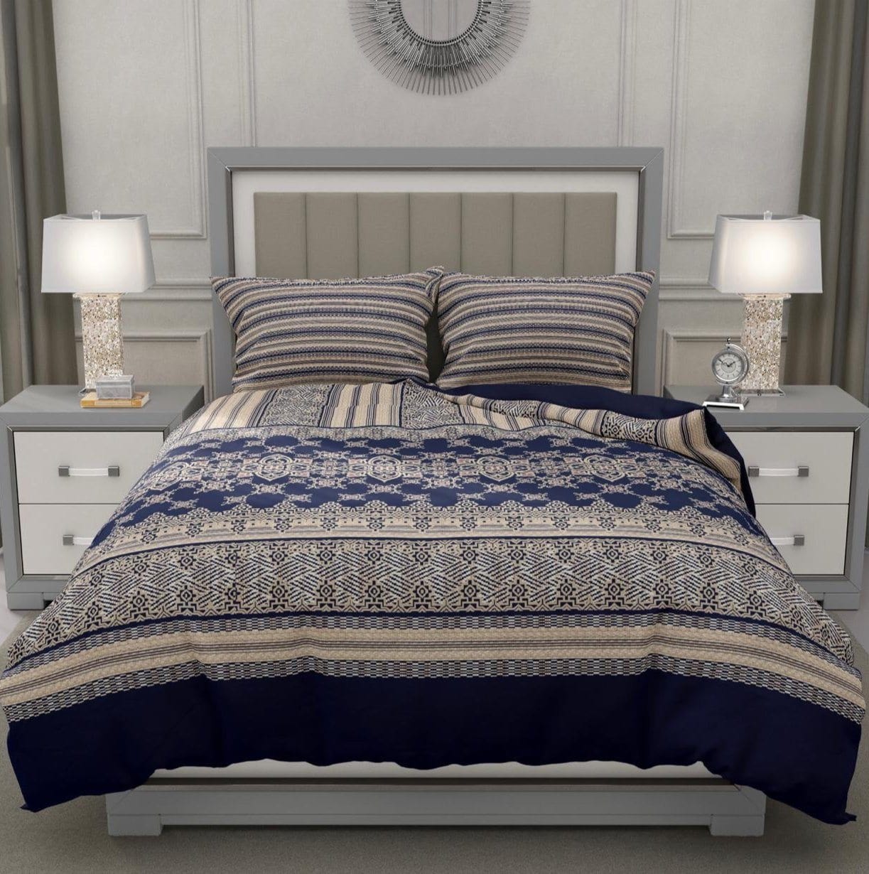 Navy Jacquard -FL719 - BedSheet Set
